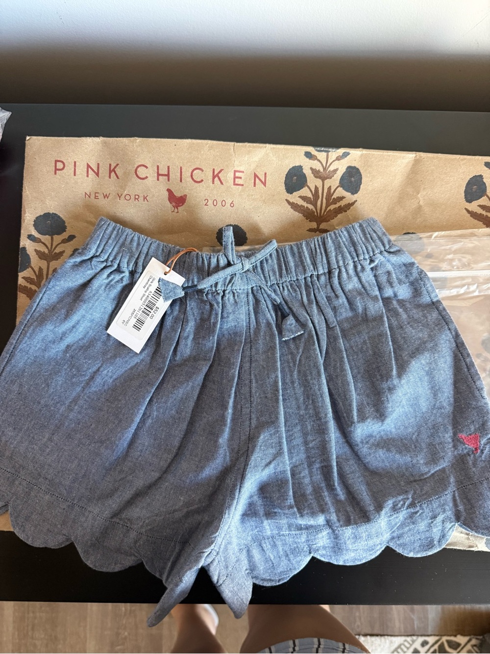 Pink Chicken Blue Chambray Scallop-Hem Women's Shorts
